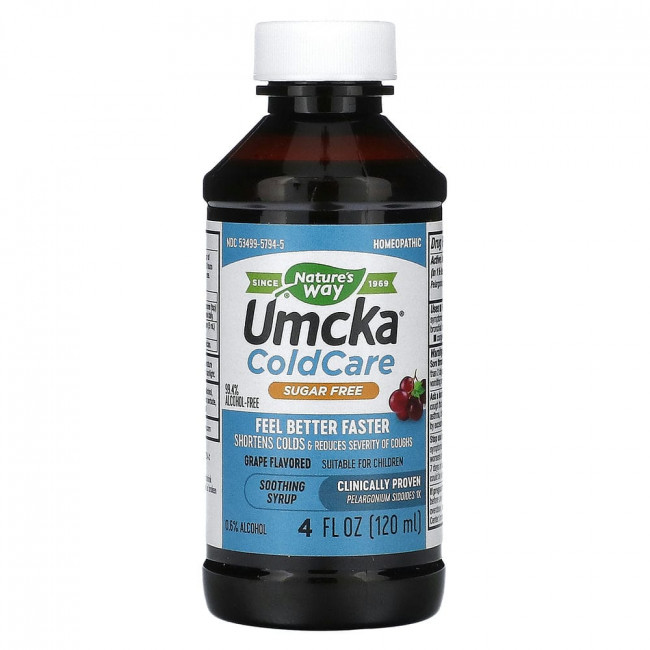 Nature's Way, Umcka ColdCare, успокаивающий сироп, без сахара, с виноградом, 120 мл (4 жидк. Унции) Nature's Way, Umcka ColdCare, успокаивающий сироп, без сахара, с виноградом, 120 мл (4 жидк. Унции)