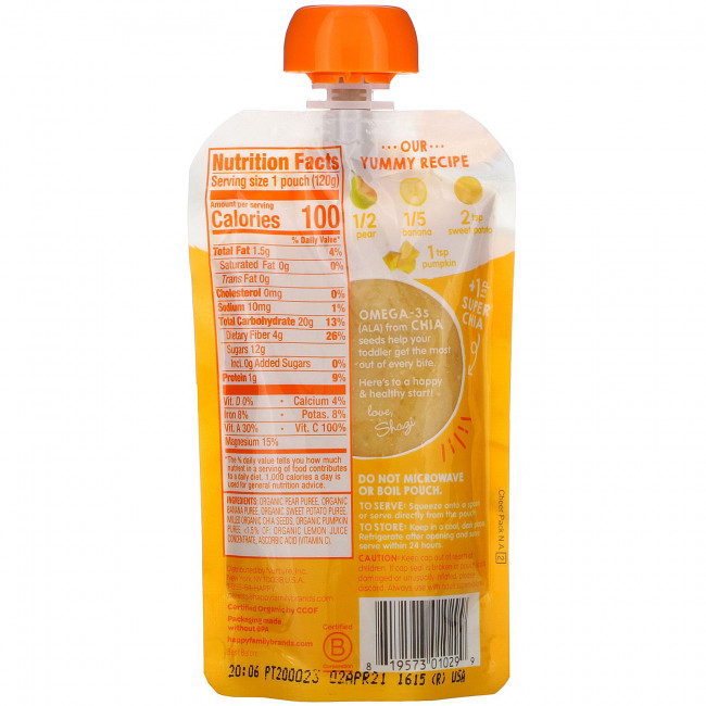 Happy Family Organics, Happy Tot, суперфуды, груши, бананы, батат, тыква и супохии, 120 г (4,22 унции) Happy Family Organics, Happy Tot, суперфуды, груши, бананы, батат, тыква и супохии, 120 г (4,22 унции)
