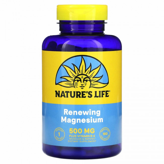 Nature's Life, магний и витамин B6, 500 мг, 180 вегетарианских капсул Nature's Life, магний и витамин B6, 500 мг, 180 вегетарианских капсул