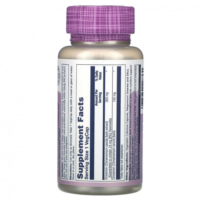 Solaray, Vital Extracts, корица, 300 мг, 60 растительных капсул