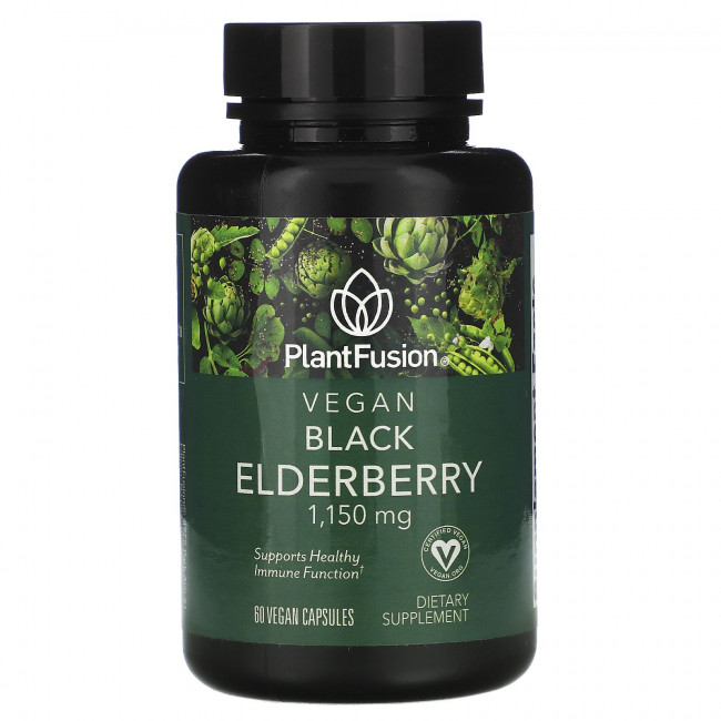 PlantFusion, Веганская черная бузина, 575 мг, 60 веганских капсул PlantFusion, Веганская черная бузина, 575 мг, 60 веганских капсул