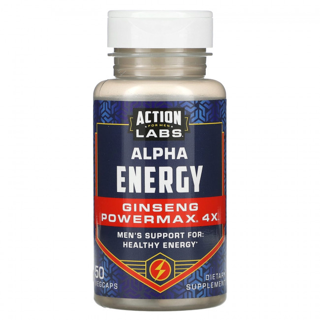 Action Labs, Alpha Energy, Ginseng Powermax 4x, поддержка для мужчин, 50 растительных капсул Action Labs, Alpha Energy, Ginseng Powermax 4x, поддержка для мужчин, 50 растительных капсул