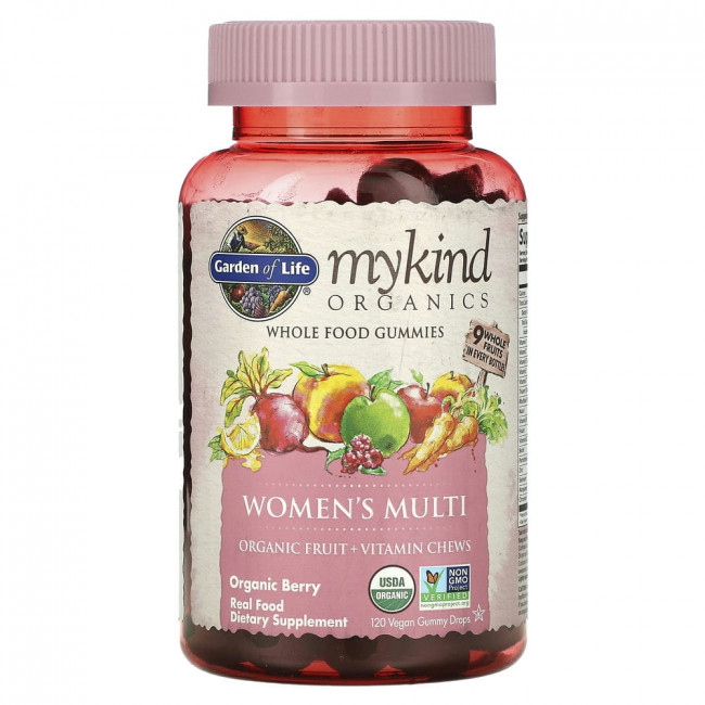 Garden of Life, MyKind Organics, мультивитамины для женщин, органические ягоды, 120 веганских жевательных таблеток Garden of Life, MyKind Organics, мультивитамины для женщин, органические ягоды, 120 веганских жевательных таблеток