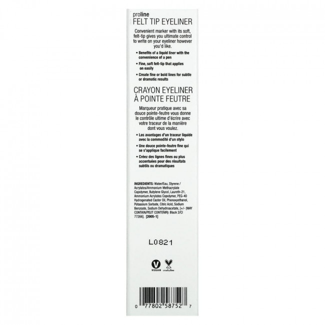 Wet n Wild, Подводка для глаз ProLine с фетровым кончиком, черная, 0,5 г (0,017 унции)