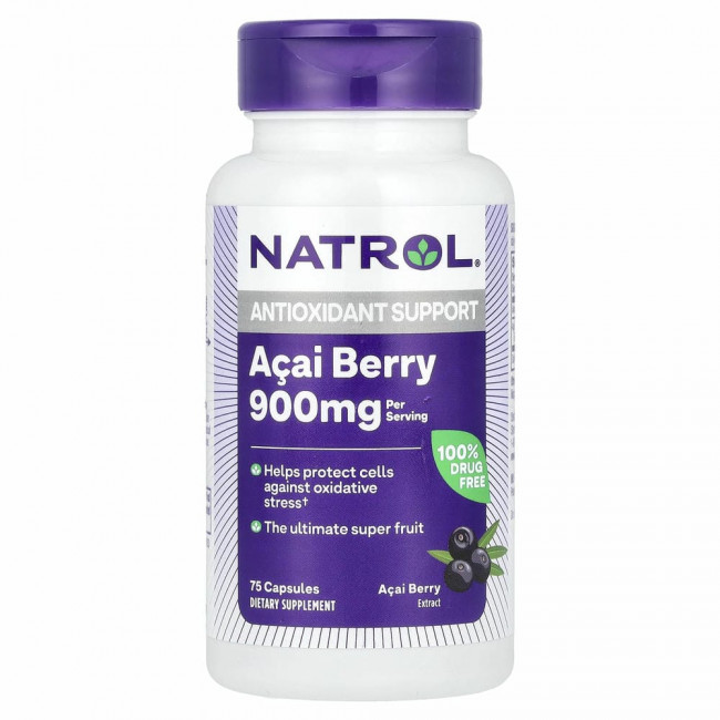 Natrol, Ягоды асаи, 500 мг, 75 вегетарианских капсул