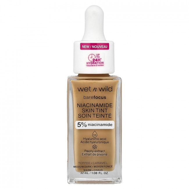 wet n wild, Barefocus, тональный крем с ниацинамидом, 1116323 «Ириска», 32 мл (1,08 жидких унции)