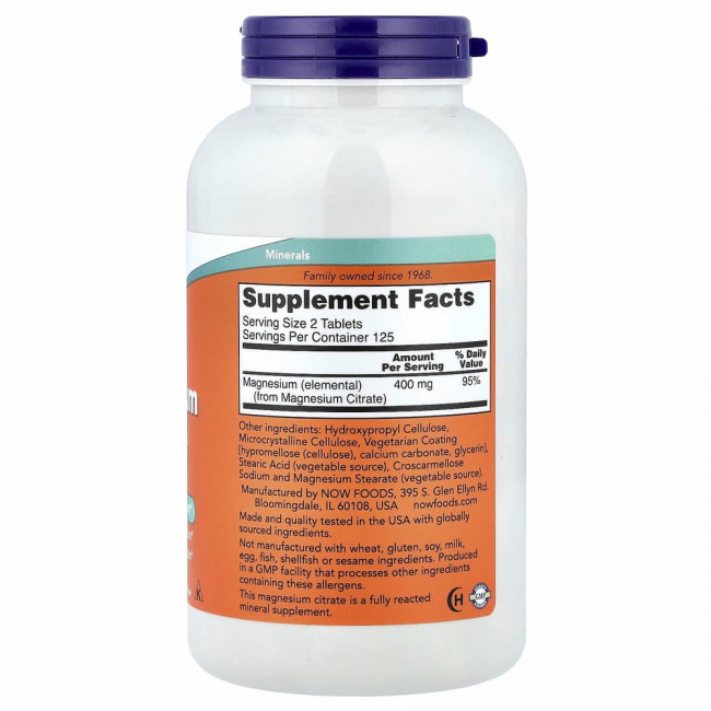 NOW Foods, Цитрат магния, 200 мг, 250 таблеток