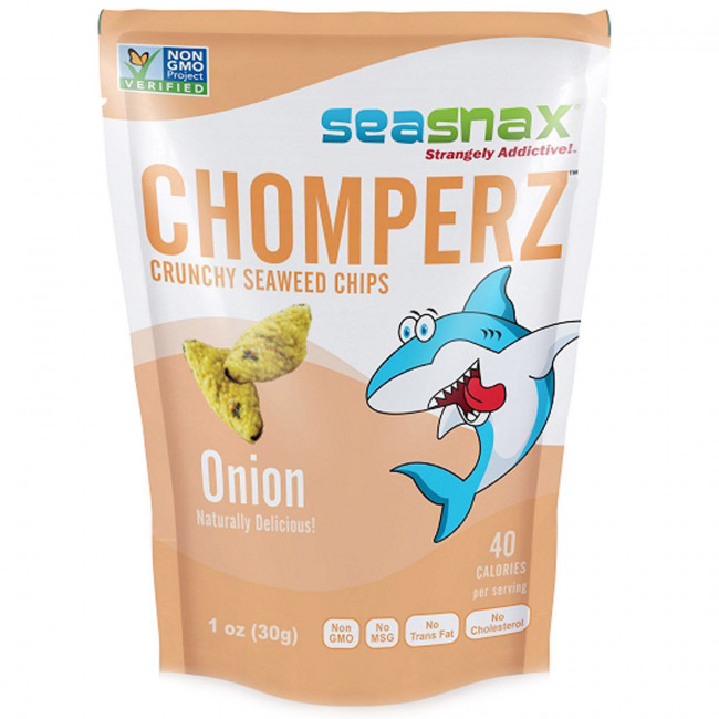 SeaSnax, Chomperz, хрустящие чипсы из морских водорослей, с луком, 1 унций (30 г) SeaSnax, Chomperz, хрустящие чипсы из морских водорослей, с луком, 1 унций (30 г)