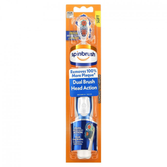 Spinbrush, Dual Brush Action Head, Powered Toothbrush, Soft, 1 Toothbrush