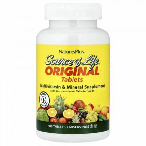NaturesPlus, Source of Life, мультивитаминная и минеральная добавка с цельными пищевыми концентратами, 180 таблеток NaturesPlus, Source of Life, мультивитаминная и минеральная добавка с цельными пищевыми концентратами, 180 таблеток