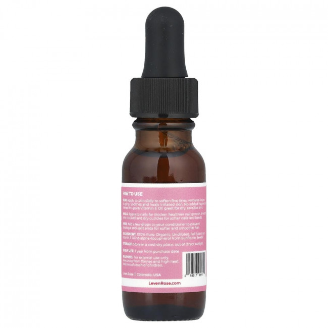 Leven Rose, 100% чистое и органическое масло витамина Е, 15 мл (0,5 жидких унций) (товар снят с производства)