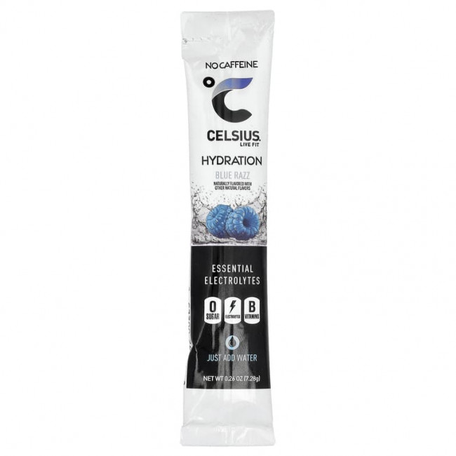 Celsius, Live Fit, увлажнение, незаменимые электролиты, без кофеина, синяя роза, 14 стиков в виде порошка для увлажнения, по 7,28 г (0,26 унции)