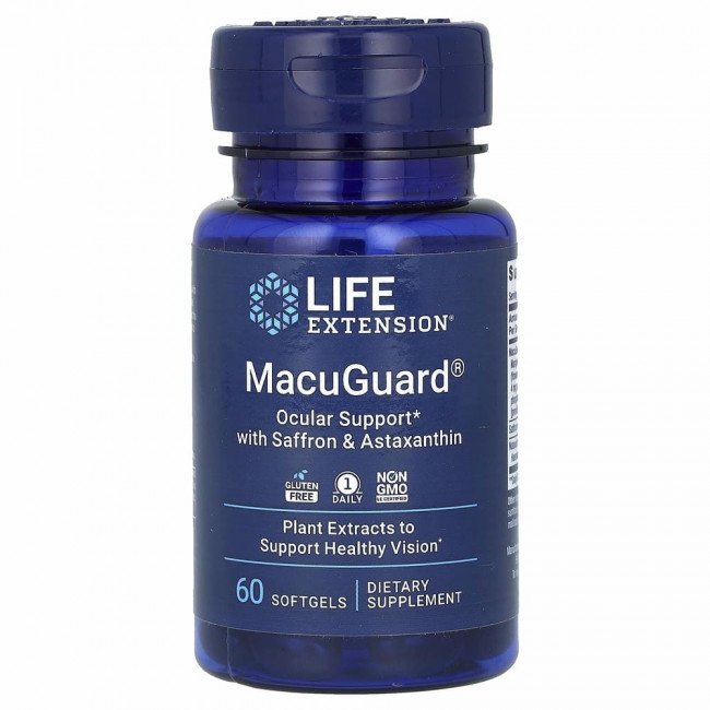 Life Extension, MacuGuard, поддержка зрения с шафраном и астаксантином, 60 капсул