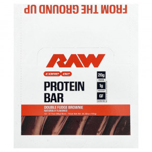 Протеиновый батончик Raw Nutrition, двойной шоколадный брауни, 12 батончиков по 60 г каждый.