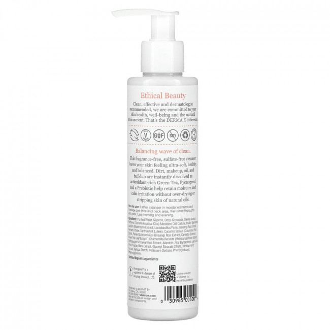 DERMA E, Pure Biome, балансирующее очищающее средство, 175 мл (6 жидк. Унций)