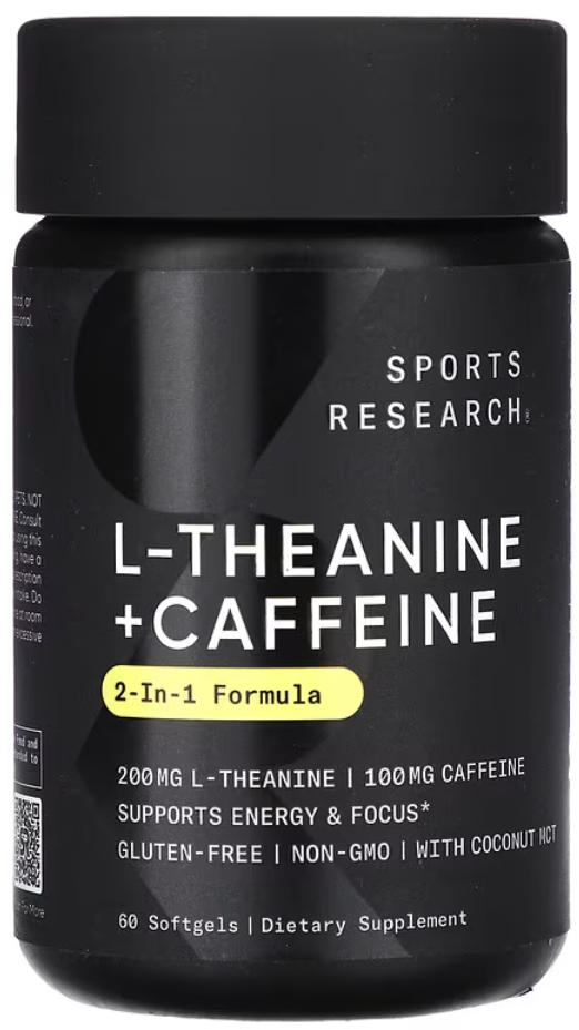 Sports Research, L-теанин и кофеин с маслом MCT, 60 капсул