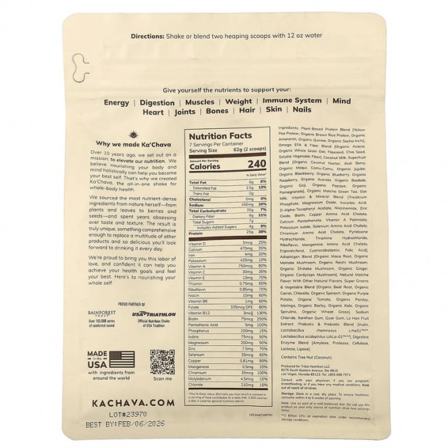 KaChava, универсальный питательный коктейль, матча, 434 г (15,31 унции)