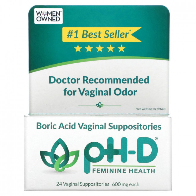 pH-D Feminine Health, Вагинальные свечи с борной кислотой, 600 мг, 24 свечи