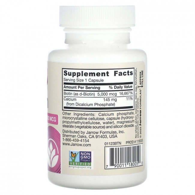 Jarrow Formulas, биотин, 5000 мкг, 100 вегетарианских капсул