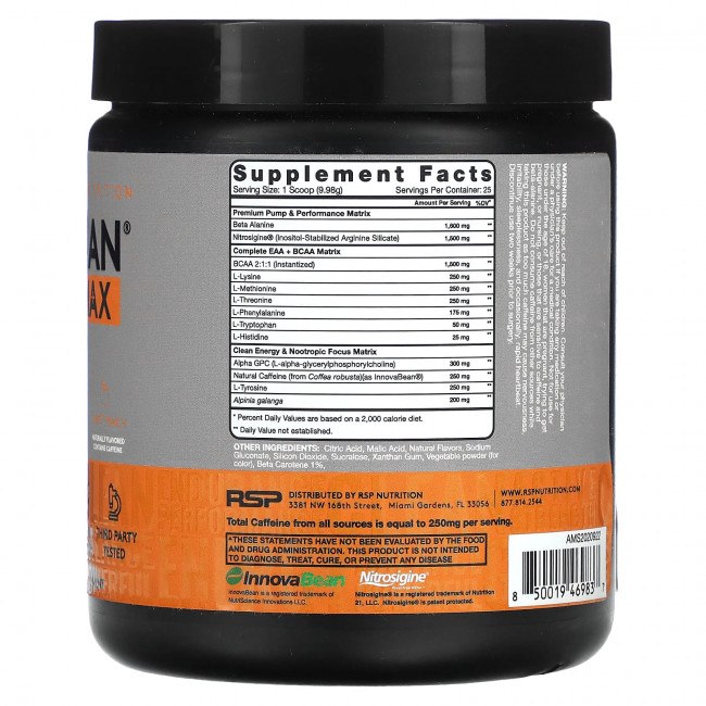 RSP Nutrition, AminoLean Max, сладкий персик, 250 г (8,8 унции) RSP Nutrition, AminoLean Max, сладкий персик, 250 г (8,8 унции)