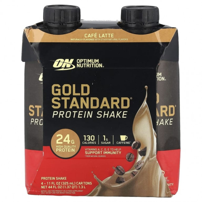 Optimum Nutrition, Gold Standard®, протеиновый коктейль, кофейный латте, 4 коробки по 325 мл (11 жидк. Унций) Optimum Nutrition, Gold Standard®, протеиновый коктейль, кофейный латте, 4 коробки по 325 мл (11 жидк. Унций)
