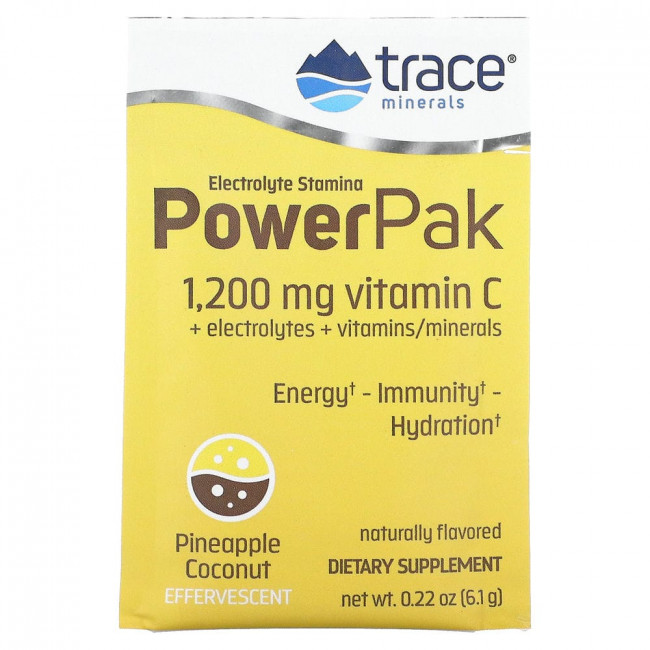 Trace Minerals ®, PowerPak, электролит для повышения выносливости, ананас и кокос, 30 пакетиков, по 6,1 г (0,22 унции)