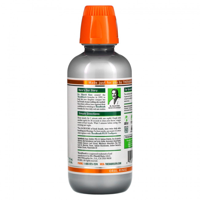 TheraBreath, Plus Maximum Strength Fresh Breath, ополаскиватель для полости рта, перечная мята, 473 мл (16 жидк. Унций)