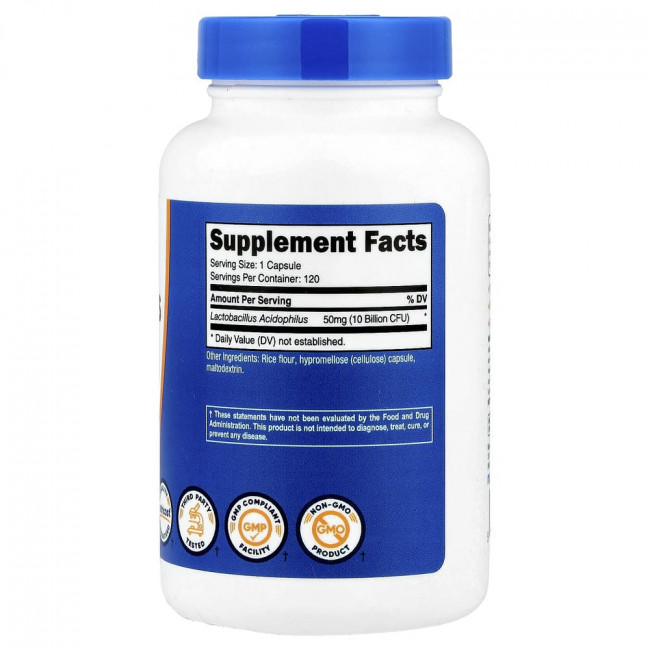 Nutricost, Lactobacillus Acidophilus, 50 мг (10 миллиардов КОЕ), 120 капсул