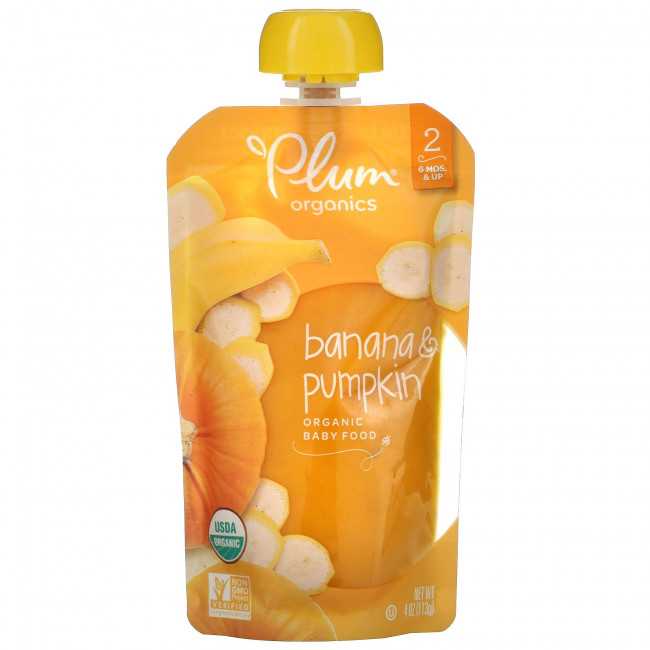 Plum Organics, Органическое детское питание, 2 этап, банан и тыква, 4 унц. (113 г.) Plum Organics, Органическое детское питание, 2 этап, банан и тыква, 4 унц. (113 г.)