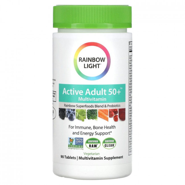 Rainbow Light, Active Adult 50+, мультивитамины для взрослых старше 50 лет, 90 таблеток Rainbow Light, Active Adult 50+, мультивитамины для взрослых старше 50 лет, 90 таблеток