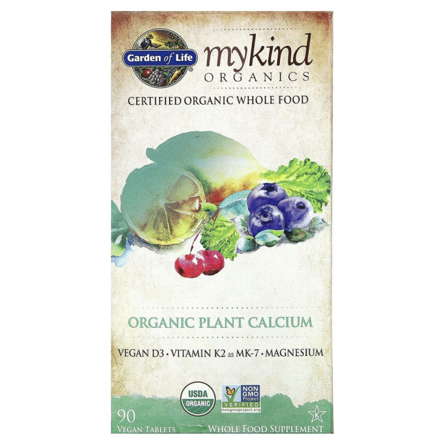 Garden of Life, My Kind Organics, органический растительный кальций, 90 веганских таблеток