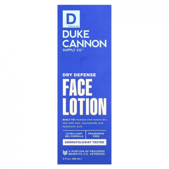 Duke Cannon Supply Co., Dry Defense Face Lotion, без отдушек, 88 мл (3 жидких унции)