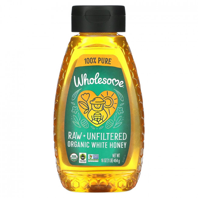 Wholesome, Органический, сырой нефильтрованный белый мед, 454 г Wholesome, Органический, сырой нефильтрованный белый мед, 454 г