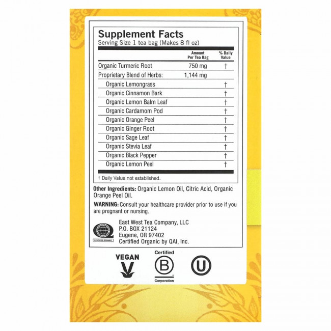 Yogi Tea, Sweet Ginger Citrus Turmeric Vitality, без кофеина, 16 чайных пакетиков, 1,12 унции (32 г)