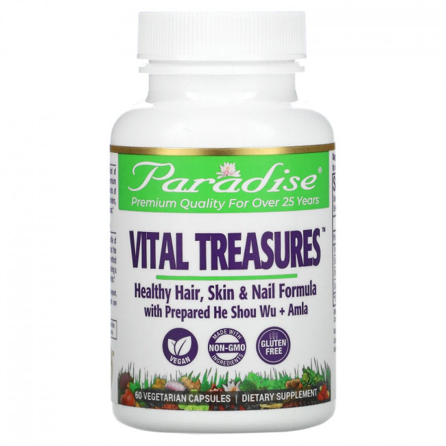 Paradise Herbs, Vital Treasures, для волос, кожи и ногтей, 60 вегетарианских капсул Paradise Herbs, Vital Treasures, для волос, кожи и ногтей, 60 вегетарианских капсул
