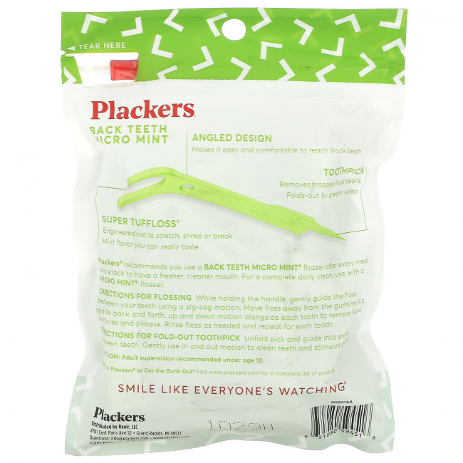 Plackers, Micro Mint, зубочистки с нитью для задних зубов, мята, 75 шт. Plackers, Micro Mint, зубочистки с нитью для задних зубов, мята, 75 шт.