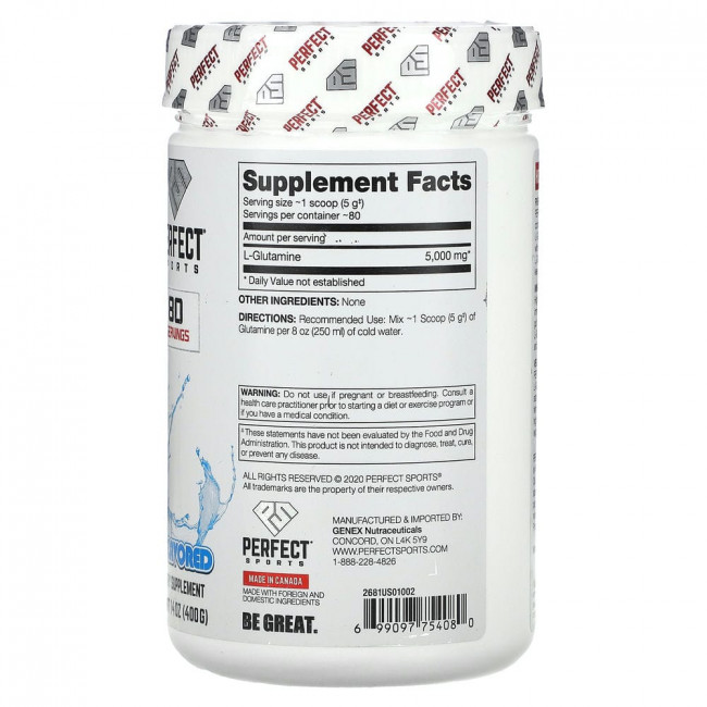 Perfect Sports, Core Series, Pure Glutamine, Unflavored, 14 oz (400 g)