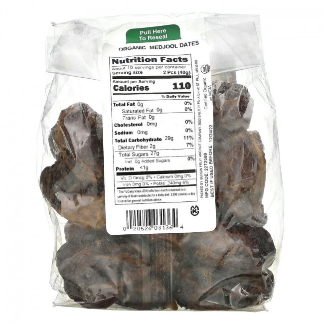 Bergin Fruit and Nut Company, Medjool, органические финики, 397 г (14 унций)