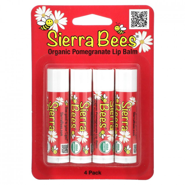 Sierra Bees, органические бальзамы для губ, гранат, 4 штуки по 4,25 г (0,15 унции) Sierra Bees, органические бальзамы для губ, гранат, 4 штуки по 4,25 г (0,15 унции)