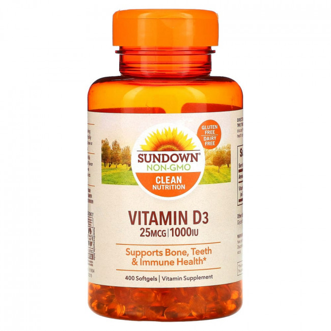Sundown Naturals, Витамин D3, 25 мкг (1000 МЕ), 400 мягких таблеток Sundown Naturals, Витамин D3, 25 мкг (1000 МЕ), 400 мягких таблеток