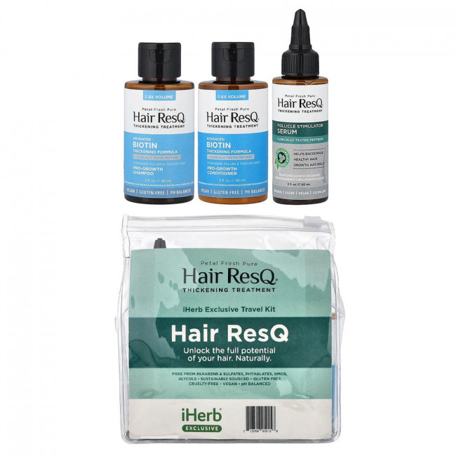 Petal Fresh, Hair ResQ®, средство для придания объема волосам, эксклюзивный дорожный набор iHerb®, набор из 4 предметов.