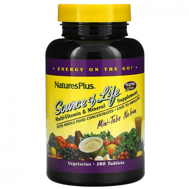 NaturesPlus, Source of Life, мультивитаминная и минеральная добавка, без железа, 180 таблеток NaturesPlus, Source of Life, мультивитаминная и минеральная добавка, без железа, 180 таблеток
