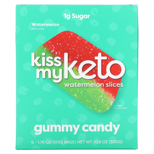 Kiss My Keto, Gummy Candy, арбуз, 6 пакетиков по 50 г (1,76 унции) Kiss My Keto, Gummy Candy, арбуз, 6 пакетиков по 50 г (1,76 унции)