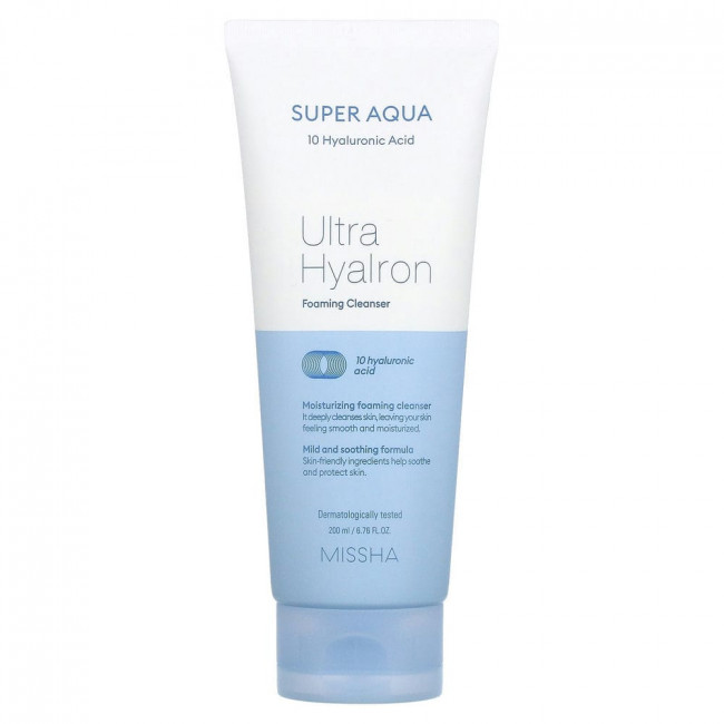 Missha, Super Aqua Ultra Hyalon, очищающая пенка, 200 мл (6,76 жидк. унции)