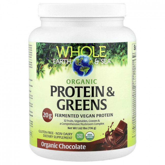 Natural Factors, Whole Earth & Sea®, Органический белок и зелень, Шоколад, 736 г (1,62 фунта)