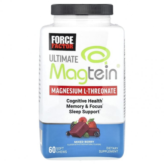 Force Factor, Ultimate Magtein®, L-треонат магния, ягодное ассорти, 60 жевательных таблеток Force Factor, Ultimate Magtein®, L-треонат магния, ягодное ассорти, 60 жевательных таблеток