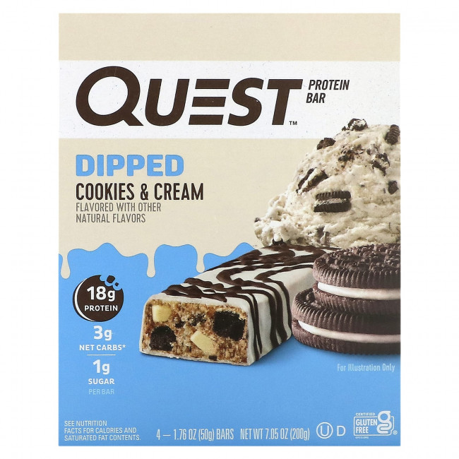 Quest Nutrition, Протеиновый батончик, печенье со сливками, 4 батончика, 50 г (1,76 унции) Quest Nutrition, Протеиновый батончик, печенье со сливками, 4 батончика, 50 г (1,76 унции)