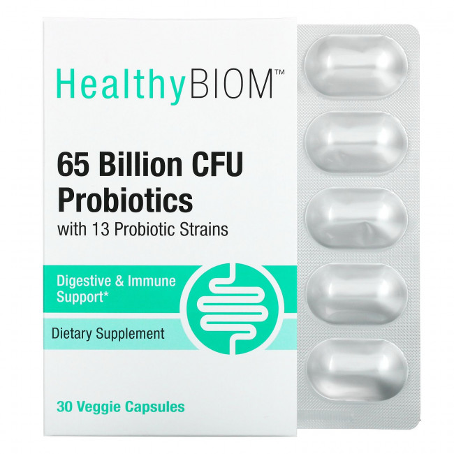 HealthyBiom, пробиотики, 65 млрд КОЕ, 30 вегетарианских капсул HealthyBiom, пробиотики, 65 млрд КОЕ, 30 вегетарианских капсул