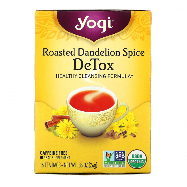 Yogi Tea, Detox, вкус жареного одуванчика и специй, без кофеина, 16 чайных пакетиков, 24 г (0,85 унции) Yogi Tea, Detox, вкус жареного одуванчика и специй, без кофеина, 16 чайных пакетиков, 24 г (0,85 унции)