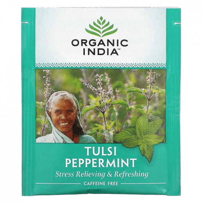 Organic India, чай с тулси и перечной мятой, без кофеина, 18 пакетиков, 30,6 г (1,08 унции)
